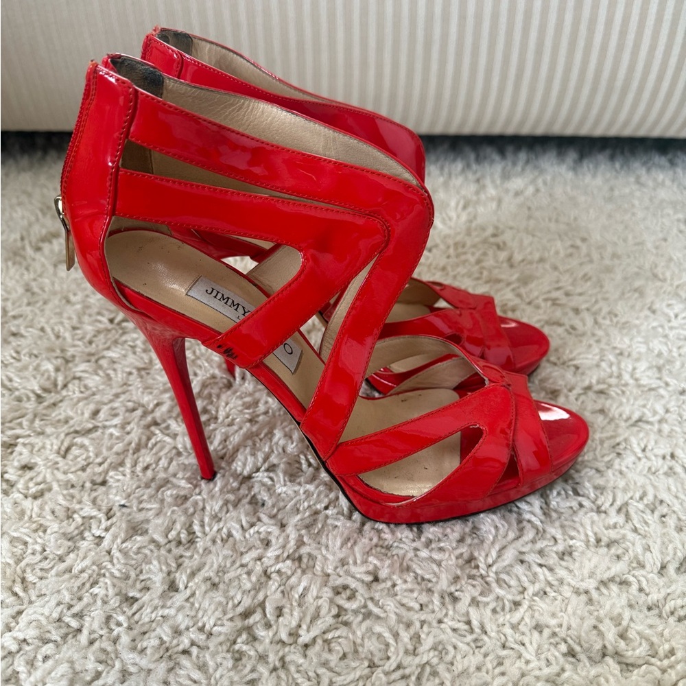 Jimmy Choo Glossy Red Strappy Heels